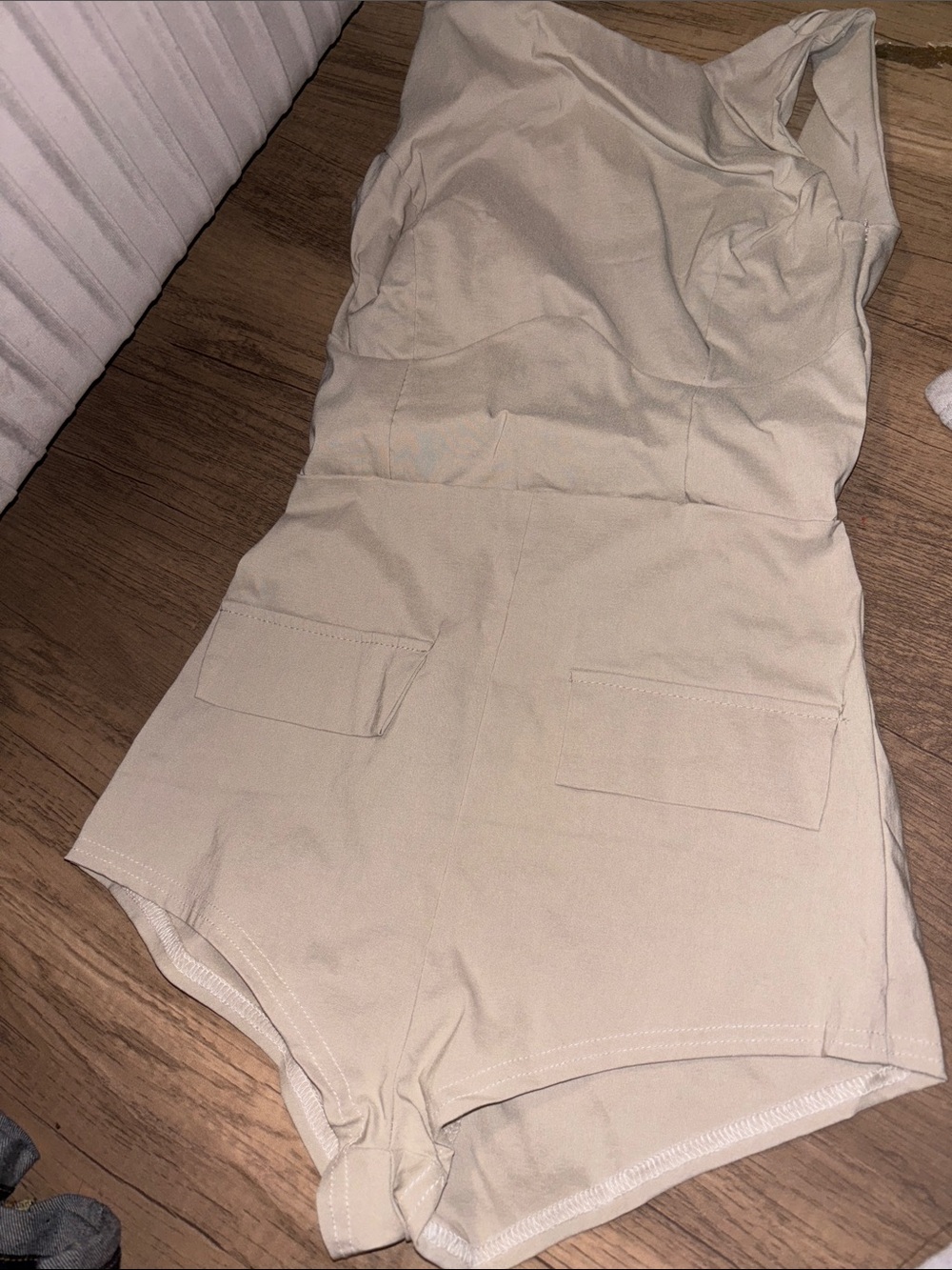 Sleeveless Pocket Romper Shorts in Beige